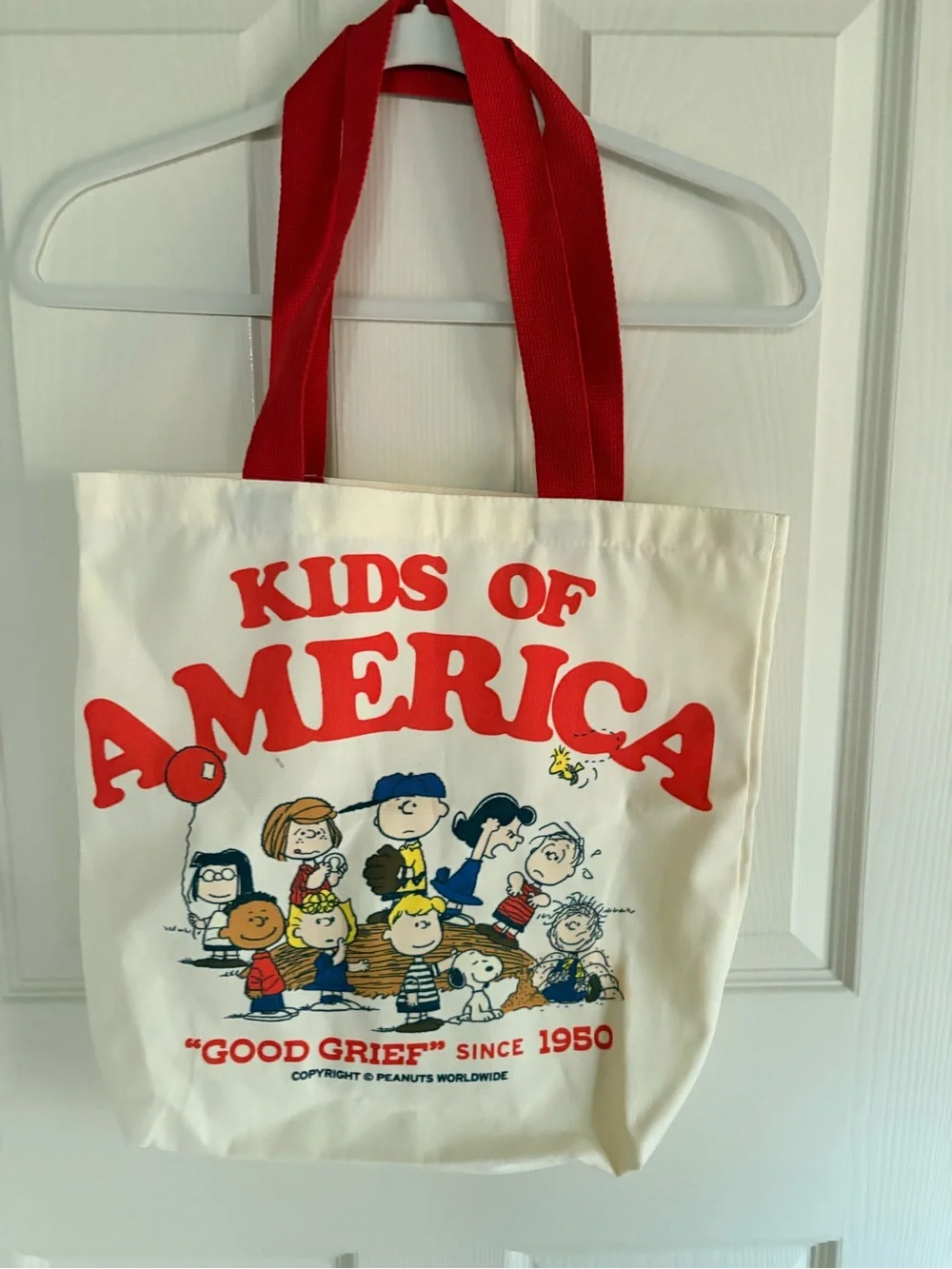 Peanuts Tote Bag - Cream with Red Handles